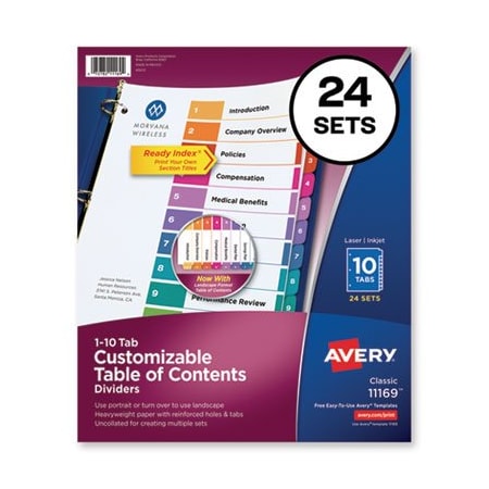 Avery Dennison Avery, CUSTOMIZABLE TOC READY INDEX MULTICOLOR DIVIDERS, 10-TAB, LETTER, 24PK 11169